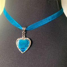 Necklace Blue Heart Choker Approx 16” Ribbon Choker Necklace With Blue Heart Pendant Lobster Clasp Closure With 2” Extension Chain Nwot Costume Handmade Jewelry Blue Heart Cut Jewelry With Heart Charm, Adjustable Blue Necklaces For Valentine's Day, Blue Adjustable Necklace For Valentine's Day, Blue Heart Necklace For Gift, Adjustable Blue Necklace For Valentine's Day, Blue Heart-shaped Sterling Silver Necklace, Blue Sterling Silver Necklace With Heart Charm, Valentine's Day Blue Adjustable Necklace, Blue Heart Charm Necklace For Gift