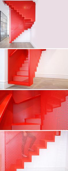 the stairs are painted bright red and white