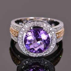 Cache Ring in Amethyst and Diamond – Louis XV Jewelers Amethyst And Diamond Ring, Fancy Jewelry, Fine Rings, Gorgeous Jewelry, Halo Engagement, Amethyst Gemstone, Purple Amethyst, Halo Diamond, Diamond White