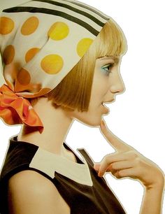 Mary Quant Designs, Mary Quant 60s Fashion, Mary Quant Fashion, Kerchief Hair, Mary Quant, Bags Online Shopping, Head Scarf Styles, Art Scarves, 60s Mod