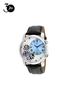 Stainless steel case, Leather Strap, Blue dial, Auto-Quartz movement, Scratch resistant mineral, Water resistant up to 10 ATM - 100 meters - 330 feet //  CV1543 Leather Strap Watch, Mineral Water, Quartz Movement, Stainless Steel Case, Leather Straps, Black Leather, Light Blue, Water Resistant, Leather