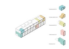 the diagram shows different sections of a building, including two walls and one floor with windows