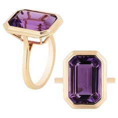 A classic yet an everyday bold statement piece, this amazing cocktail ring is part of our very new ‘Manhattan’ Collection. It has a 10 x 15 mm emerald cut Amethyst in a bezel setting in 18k gold   ​ Minimalist lines yet bold structures is what our Manhattan Collection is all about. Our pieces represent the famous skyline and cityscapes of New York City which people all over the world dream of seeing. You will be enraptured by our classic, yet flamboyant and colorful pieces….reminding you of the Amethyst Jewelry Ring, Amethyst Cocktail Ring, Engagement Ring For Her, Bezel Set Ring, Amethyst Gold, Amethyst Jewelry, Amethyst Quartz, Split Shank, Rings For Her