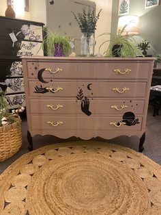 an old dresser has been painted with gold paint