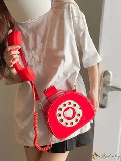 BirdinBag - Vintage Telephone-Inspired Satchel Bag Retro Telephone, Telephone Design, Vintage Telephone, Novelty Bags, Satchel Bag, Bag Bag, Satchel Bags, Top Handle, Color Blocking