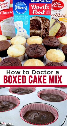 how to doctor a boxed cake mix in a muffin tin with chocolate frosting