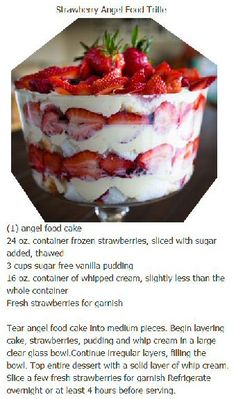 the recipe for strawberry angel food trifle is shown in an image above it's description