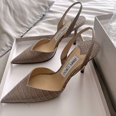 Jimmy Choo Thandi 65mm Croc-Effect Pumps Color Beige Size 6 Euro New - With Box & Dustbag Never Worn Outside (Just Tried On In Home & A Little Scuffing From Being Floor Sample) These Are So Chic And Go With Everything! Unfortunately, They Don’t Fit Great On Me. So Sad To See Them Go! Beige High Heel Slingback Pumps With Branded Insole, Luxury Beige Pointed Toe Heels, Luxury Beige High Heel Slingback Pumps, Luxury Beige Heels With Heel Strap, Beige Ankle Strap Heels With Branded Insole, Jimmy Choo Shoes, Home A, Beige Color, Jimmy Choo