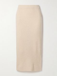 CO's midi skirt is part of a set with an equally soft ribbed sweater. Knitted from a wool-blend with touches of cashmere, it has a figure-skimming fit and comfortable, elasticated waistband. The versatile ecru shade means it will pair equally well with tops already in your wardrobe, too. Knitted Skirt, Classic Skirts, Knit Midi Skirt, Satin Midi Skirt, Midi Skirt Pencil, White Skirt, Knit Midi, Knit Skirt, Ribbed Sweater