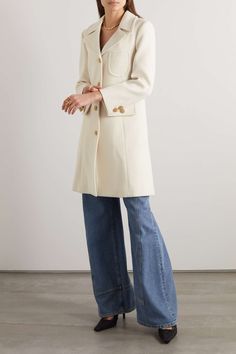 GUCCI Button-embellished wool coat | NET-A-PORTER Elegant Cream Gucci Outerwear, Elegant Gold Double-breasted Outerwear, Classic Cream Gucci Outerwear, Classic Gucci Cream Outerwear, Elegant Gold Winter Outerwear, Elegant Fitted Beige Wool Coat, Elegant Fall Outerwear With Gold Buttons, White Designer Gucci Outerwear, Designer White Gucci Outerwear