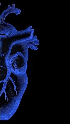 an image of a human heart in the dark with blue light coming from it's side