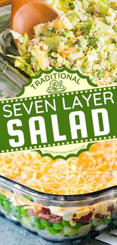 Seven Layer Salad, summer bbq party ideas, summer salads Layered Salad With Peas, 7 Layer Salad, Layer Salad, Pea Salad Recipes, Seven Layer Salad, Layered Salad Recipes, Make Ahead Salads, Side Salad Recipes, Layered Salad