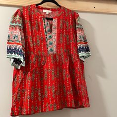 This Loose-Fitted Blouse Is Perfect For Spring And Summer!!! It Has A Super Cute Fun Pattern. It Has Never Been Worn Before, And The Tags Are Still On It! Red Tunic Tops For Spring, Red Tunic Blouse For Summer, Red Summer Tunic Top, Casual Multicolor Tunic Blouse, Patterned Short Sleeve Beach Blouse, Patterned Short Sleeve Blouse For Beach, Casual Red Printed Blouse, Casual Printed Tunic Top, Red Printed Short Sleeve Blouse