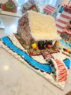 a gingerbread house on display in a store