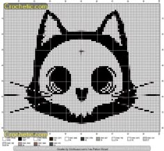 a cross stitch pattern with a black and white cat's face in the middle