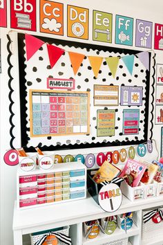 a classroom display with lots of different items on it