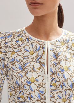 Cotton Jacquard Floral Print Fit and Flare Dress Light Cream/Blue/Multi Elegant Jacquard Tops For Spring, White Jacquard Dresses For Spring, Spring White Jacquard Dresses, White Fitted Jacquard Dress, Fashion Me, Ankle Sleeve, Womenswear Fashion, Flowing Skirt, Fabric Tape