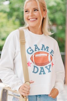 shop the mint, trendy online boutique, boutique clothing Game Day White Relaxed Fit Sweatshirt, White Relaxed Fit Sweatshirt For Game Day, Collegiate Sweatshirt For Game Day, Collegiate Sweatshirt For Game Day In Fall, School Spirit Sweatshirt For Game Day, Game Day Football Season Sports Fan Sweatshirt, Collegiate Style Sweatshirt For Game Day In Fall, White Casual Sweatshirt For Game Day, Casual White Sweatshirt For Game Day