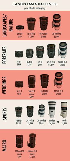 the canon lens sizes chart for every camera in the world, and how to use them