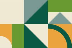 an abstract geometric design in green, yellow and white