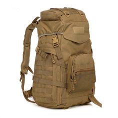 the back pack is tan and has two zippers on it