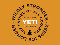 the yeti logo is shown in black on an orange background