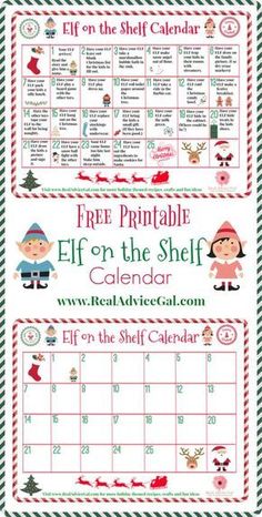 a christmas calendar with elfs on it and the words free printable elf in the shelf