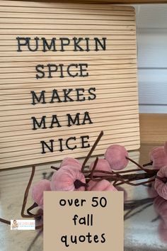 a sign that says pumpkin spice makes ma'ma nice over 50 fall quotes