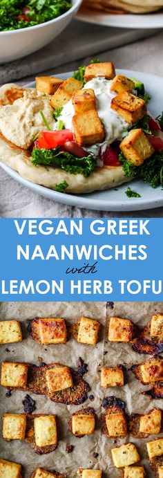 vegan greek naanwichs with lemon herb tofu