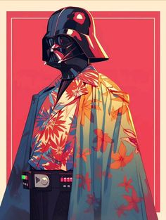 a darth vader poster with flowers on it's cape and the words star wars