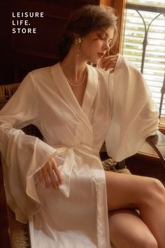 Luxury Satin Wedding Gown Bridal Gown Nightgown Satin Wedding Nightgown Satin Bridal Kimono Bathrobe Long Satin Bathrobe White V-neck Robe For Sleep, Elegant White V-neck Nightgown, Elegant Long Sleeve Sleepwear For Wedding Night, Satin Bride Dress Floor-length, Floor-length Satin Bridal Dress, Floor-length Satin Bride Dress, Elegant Long Sleeve Nightgown, White Satin Sleepwear For Wedding Night, Fitted Satin Sleepwear For Wedding