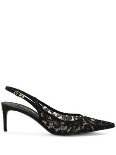 Dolce & Gabbana pointed-toe lace-panelled Pumps - Farfetch Shoes Wishlist, From Rags To Riches, Luxury Heels, Rags To Riches, Lace Pumps, Dg Logo, Dolce Gabbana Shoes, Dolce E Gabbana, Slingbacks