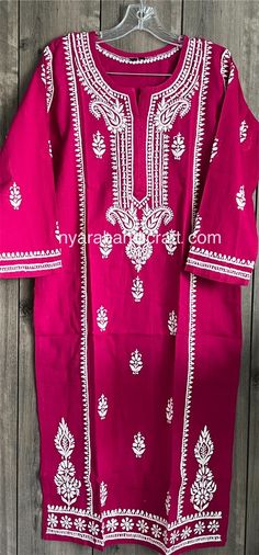 Rani pink pure khadi cotton kurta with fine embroidery . Hand embroidered. Kurta Length-44 inches Pink Straight Kurta With Intricate Embroidery, Diwali Pink Kurta With Intricate Embroidery, Pink Traditional Kurta With Dabka Work, Pink Kurta With Chikankari Embroidery For Transitional Season, Transitional Pink Kurta With Chikankari Embroidery, Pink Kurta With Intricate Embroidery For Festivals, Pink Long Sleeve Mulmul Kurta, Traditional Pink Cotton Kurta, Traditional Pink Kurta For Eid