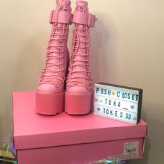 Brand: Dolls Kill -Product/Item: Pink Bubblegum Traitor Boots -Size: 8 (True To Size!) -Condition: Bnib! In Perfect Unused Condition!!! Never Used!Never Tried On!Brand New In Box!!! Check Out My Other Bnib Boots & Other Shoes Available In My Closet! Bundle For Discount Too! New Items Added Daily! Everything Is Shipped Next Day!(If Bought Before 3:30pm Est Itll Be Shipped Same Day!Until 11am Est Saturday Not Sundays If Bought Over Weekend Mostly Ship Monday/Tuesday Latest! Eco Friendly! Everythin Rave Boots, White Platforms, Pink Bubblegum, Dolls Kill Shoes, Platform Combat Boots, Chunky Platform Sandals, American Flag Sweater, Platform Shoes Heels, Sugar Thrillz