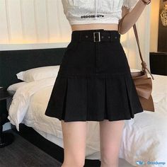 Orcajump - High-waisted Denim Skirt with Pleats, Spicy-Sweet Flair, and Contoured Hemline - Half Skirt, Half Style Statement Skirt With Pleats, High Waisted Denim Skirt, Wrap Around Skirt, Half Skirt, Style Statement, Types Of Skirts, High Waisted Denim, Denim Skirt, High Waisted