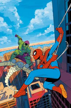 spider - man and the amazing spider - man flying through the city