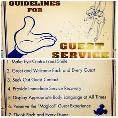 a sign with instructions on how to use the hand gestures for guest service at disney world