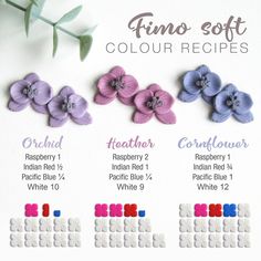 four different colors of flowers are shown in this graphic guide for the trims soft color recipes