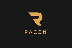 the logo for raccon is shown in gold on a black background with an orange stripe