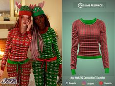 two women wearing ugly christmas sweaters and matching headbands