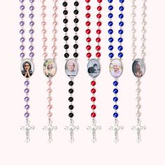 Personalized Multi-Color Rosary Beads Cross Necklace with Photo Memorial Gift for Women - CALLIE Rosary Design, Rosary Beads Necklace, Personalized Rosary, Paw Ring, Floating Necklace, Beaded Cross, Photo Pendant, Rosary Beads, Sympathy Gifts