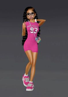 a woman in a pink dress and sneakers