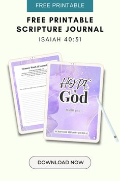 the free printable bible journal with an open book and pen on top of it