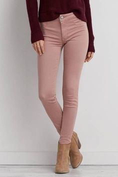 Pink Jeans Outfit, Pink Pants Outfit, Winter Pants Outfit, Jeans Outfit Summer, Jeans American Eagle, Outfit Jeans, Pink Jeans, Pink Pants, 가을 패션