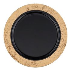 a black and gold plate on a white background