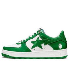 A BATHING APE Bape Sta Low 'Green White' 1H70-191-001-WG (SNKR) Sneakers Nike Jordan, Louis Vuitton Trainers, Couple Sneakers, Bape Sta, Ysl Belt, Hip Hop Trends, Pretty Sneakers, Ape Bape, Leather Trend