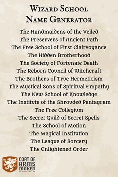 the wizard school name generator is shown in this image, and it's also available for