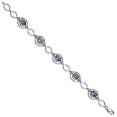 Sterling Silver Polished Rhodium Plated Finish 8x6-mm Stone Size Oval Cut 5.4-ctw Genuine Amethyst Gemstone Open Link Bracelet with Lobster Clasp Elegant Sterling Silver Amethyst Bracelet, Formal Sterling Silver Amethyst Bracelet, Elegant Sterling Silver Amethyst Bracelet For Formal Occasions, Sterling Silver Amethyst Bracelet For Formal Occasions, Elegant Purple Sterling Silver Bracelet, Elegant Formal Purple Sterling Silver Bracelet, Elegant Purple Sterling Silver Bracelet For Formal Occasions, Classic Sterling Silver Purple Bracelets, Jade Jewelry