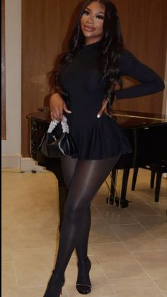 Glittery Stockings Outfit, Pantyhose Outfit Black Woman, Winter Outfits Birthday Party, Bubble Skirt Dress Outfit, Skirts With Pantyhose Outfits, Heels And Stocking Outfit, Tights Under Shorts Outfits Aesthetic, 21st Birthday Outfit Winter, Dresses With Pantyhose Outfits