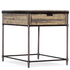 DECLAN END TABLE Wood And Iron Nightstands, Wood And Iron End Table, Black Iron End Table, Industrial End Table Basket, Hammered Bronze Accent Table, Bronze Metal, Metal Finishes, Acacia Wood, End Table